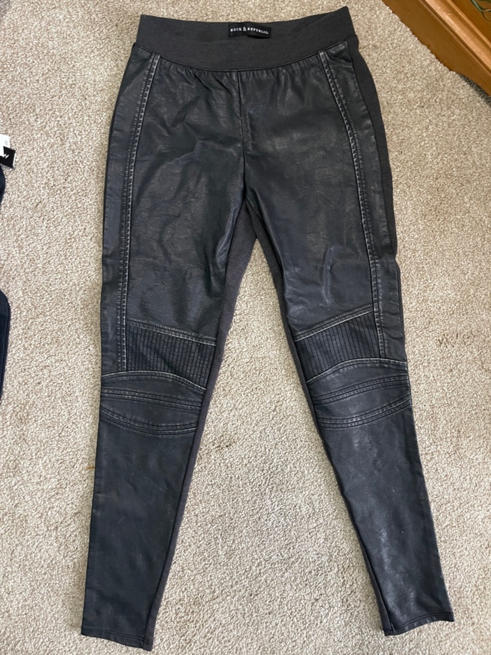 Rock & Republic Black Faux Leather with Moto Stitching